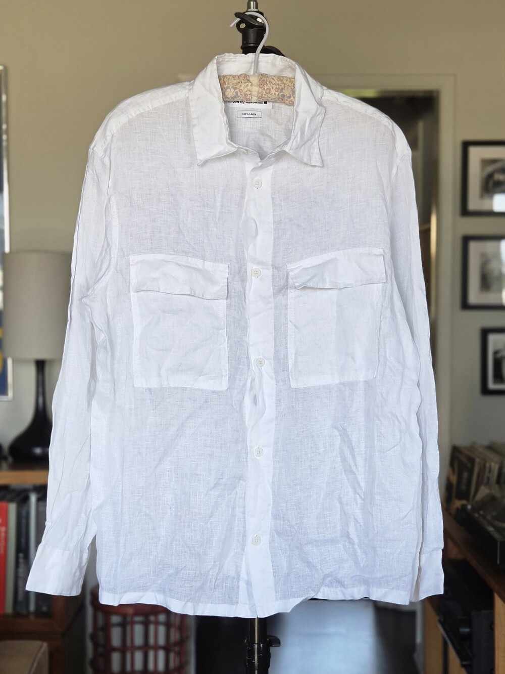 Zara Men's 100% Linen White Utility Shirt NWOT